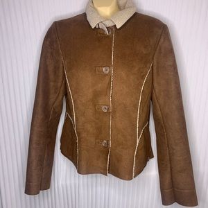 VTG Suede Fall Jacket Coat Fleece Lining Y2K Old Navy Size L Brown